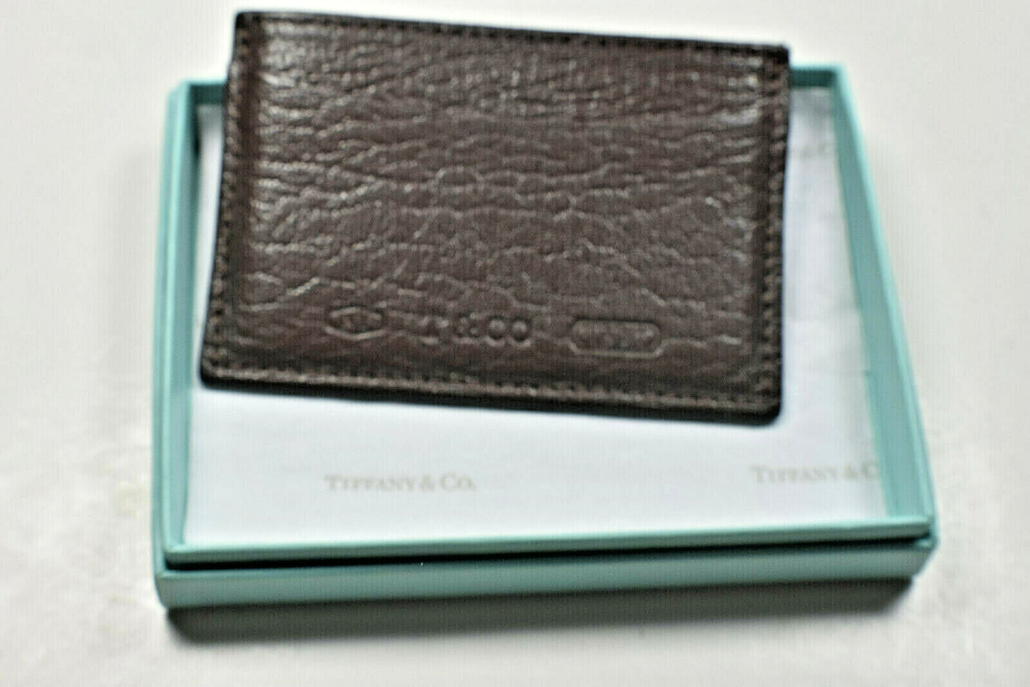 Tiffany & Co '1837' Brown Grain Leather Card Case Wallet w Orig Box