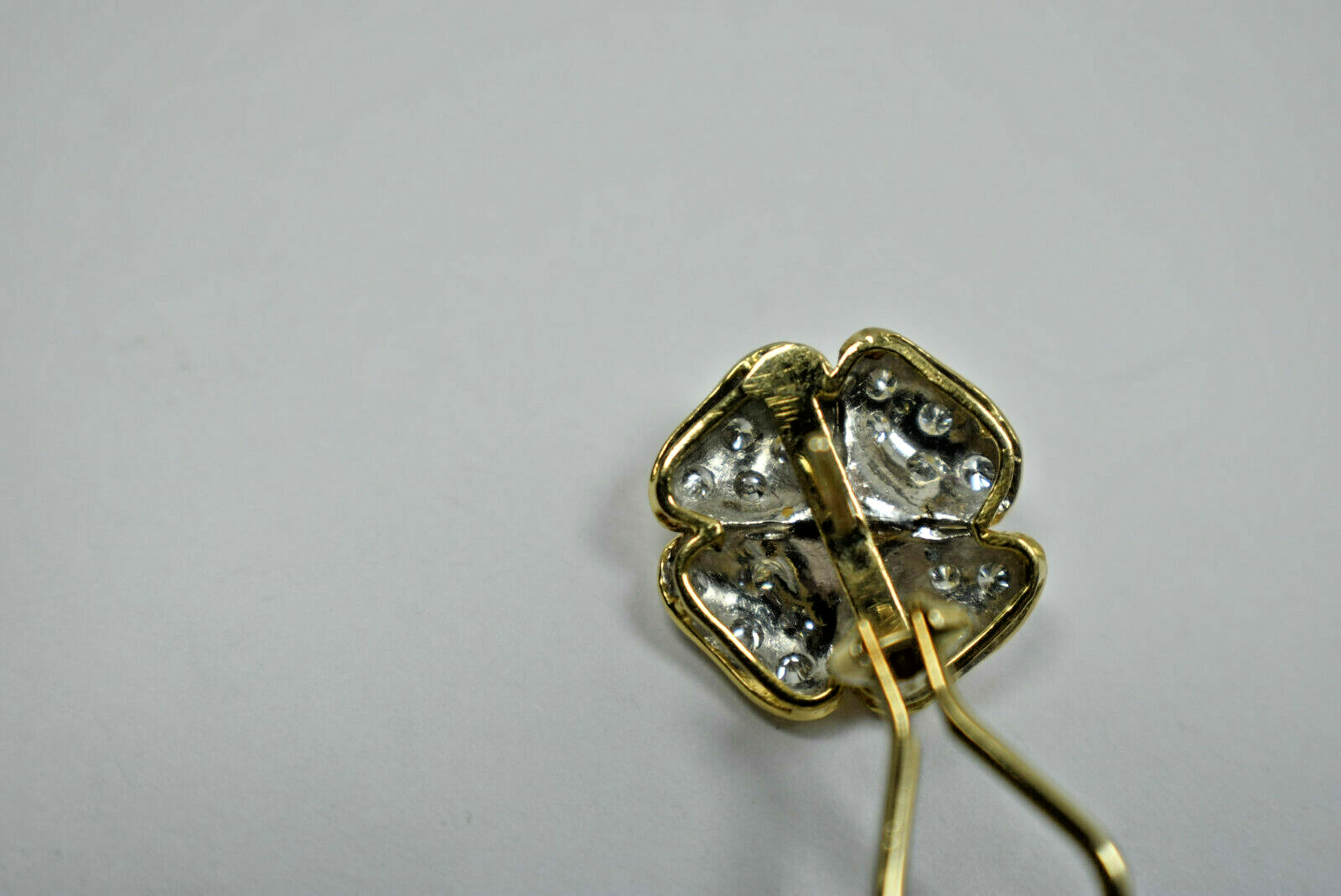 1ct Diamond 14K 2-Tone Gold 4 Leaf Clover Designer Flower Earrings 9 Gram FG VS1