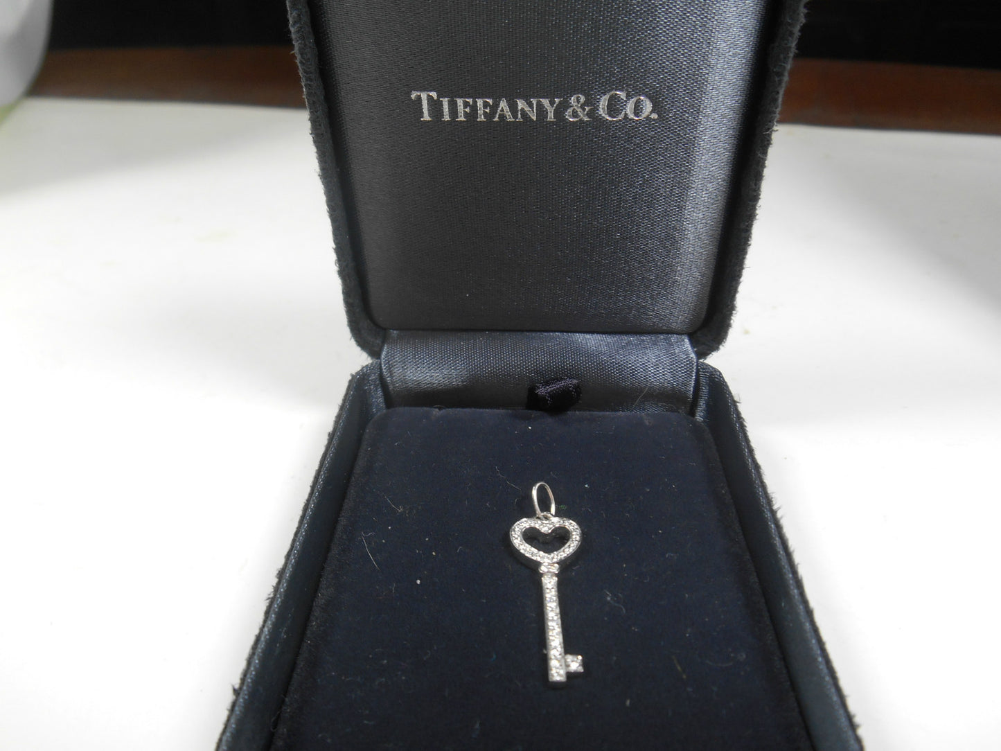 Tiffany & Co Platinum Diamond Encrusted Open Heart Key Pendant For Necklace