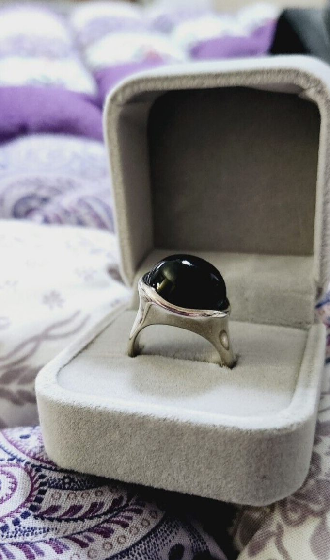 Tiffany & Co Elsa Peretti Large Domed  Black Jade 19mm Ring Sz 8,  Vintage