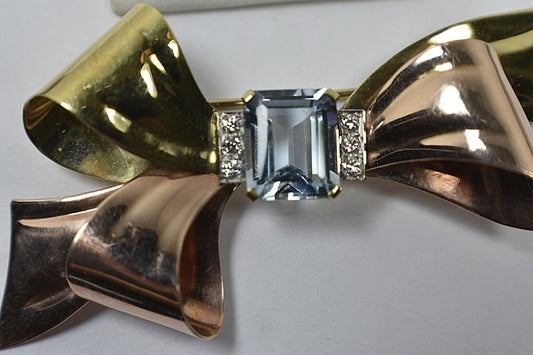 Tiffany &Co 6ct Aquamarine Diamond 14K Rose Yellow Gold Brooch Pin 16g $16K Appr