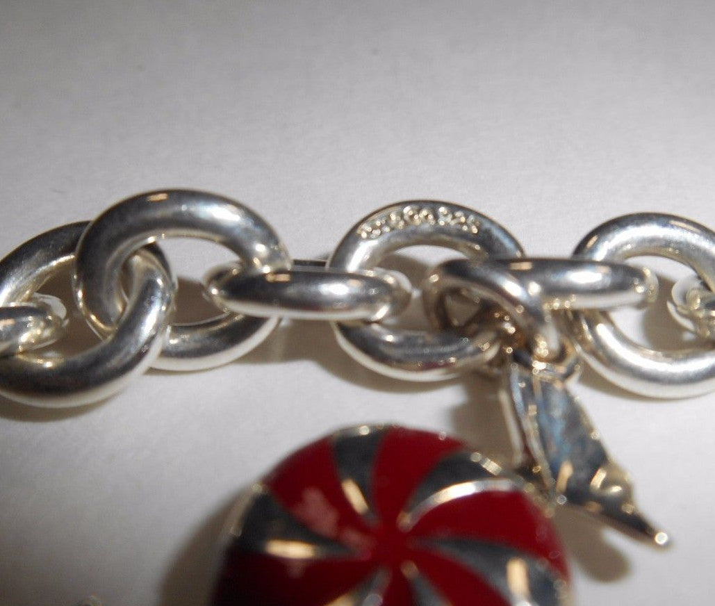 Tiffany & Co Enamel Candy Twist Bon Bon Bracelet Bangle Link Chain Pouch Silver