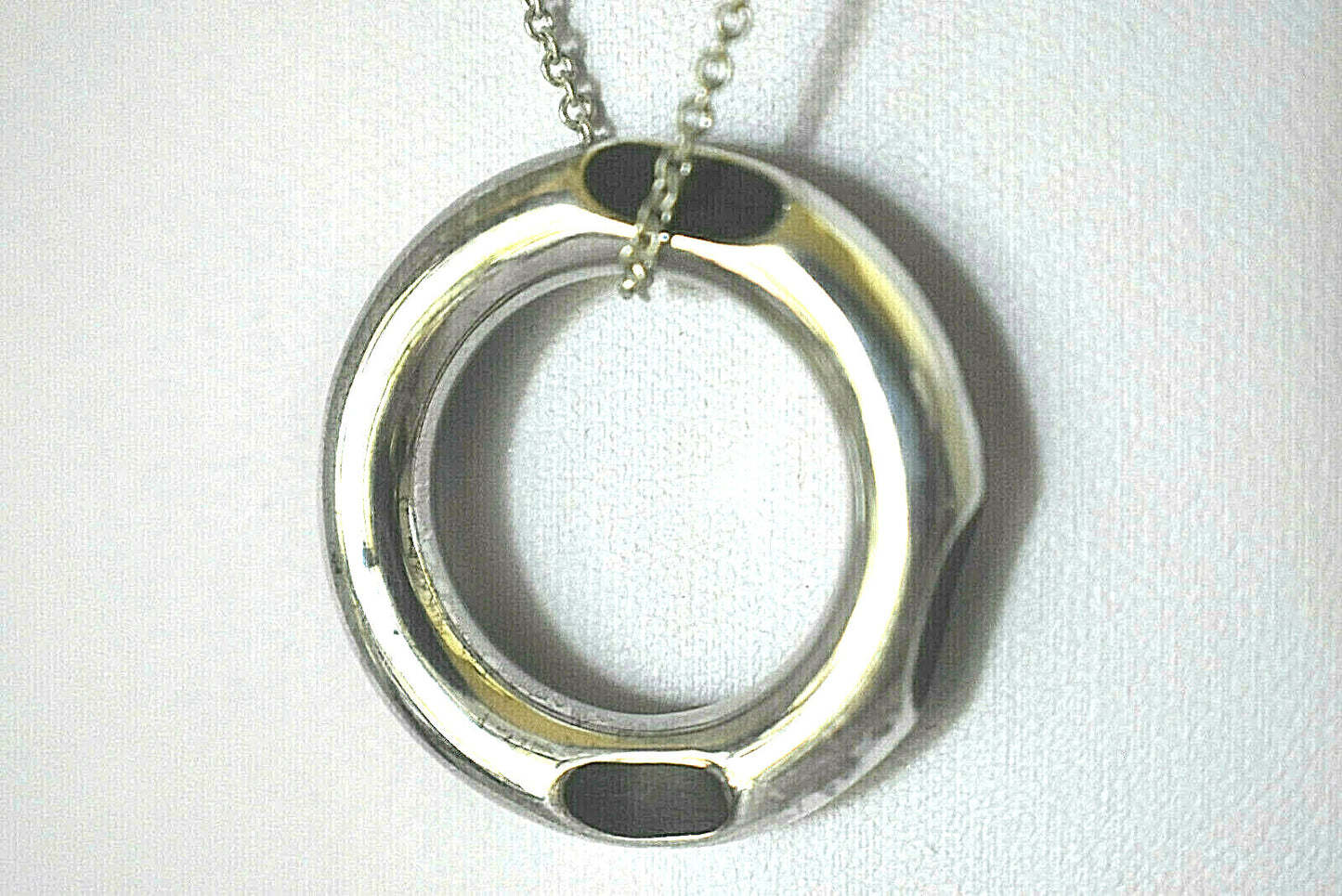 Tiffany & Co Gehry Ebony Wood Inlay Round Sterling Silver Pendant Necklace Italy