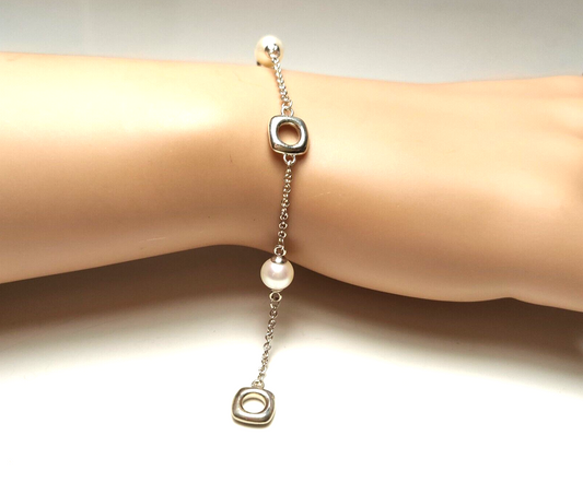 Vintage Tiffany &Co Akoya Pearls Cushion Toggle Silver Bracelet 7" Rare