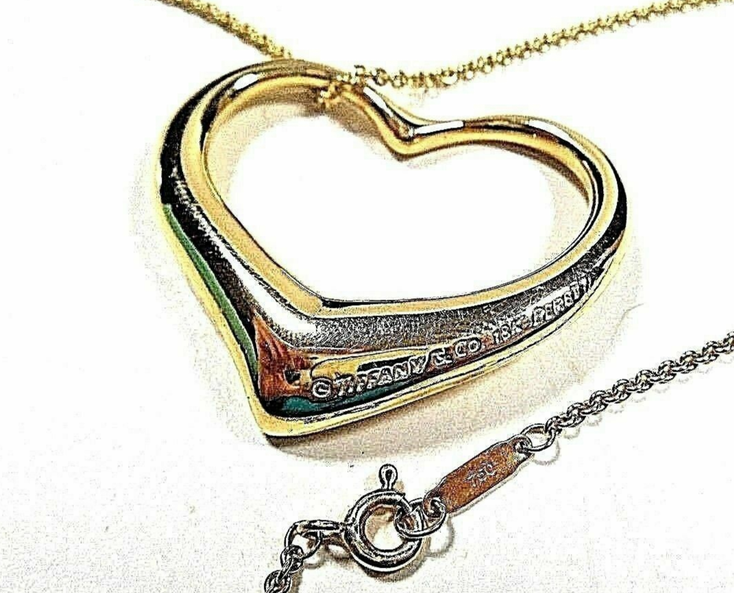 Tiffany & Co Elsa Peretti 18K Gold XL 36mm Open Heart Necklace Tiffany Box