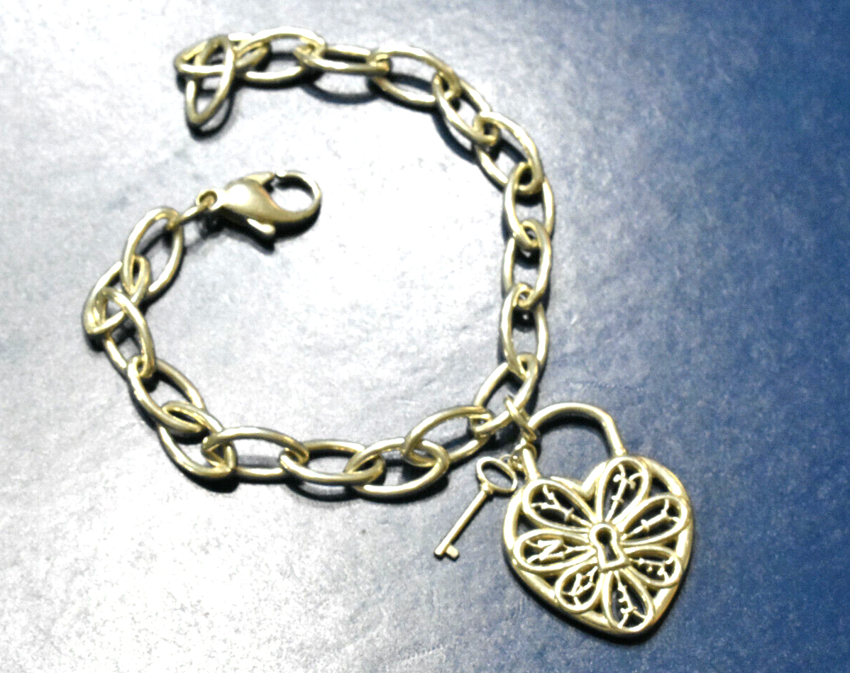 Tiffany & Co Large Padlock Lock Key Filigree Heart Bracelet Silver & Pouch