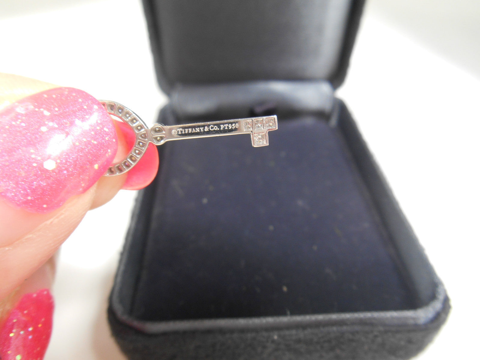 Tiffany & Co Platinum Diamond Encrusted Open Heart Key Pendant For Necklace