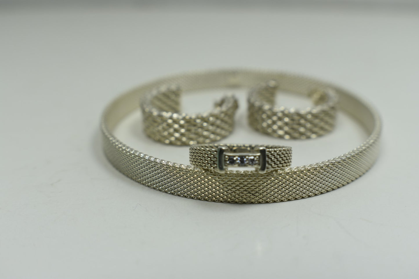 Tiffany & Co Somerset Mesh Bangle Bracelet Sterling Silver, Pouch