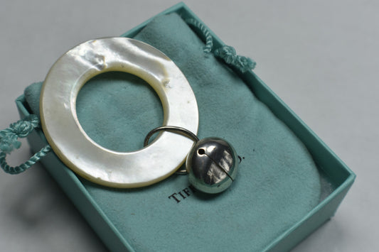 Tiffany & Co Mother of Pearl Sterling Silver Teething Ring Rattle Rare w/ All