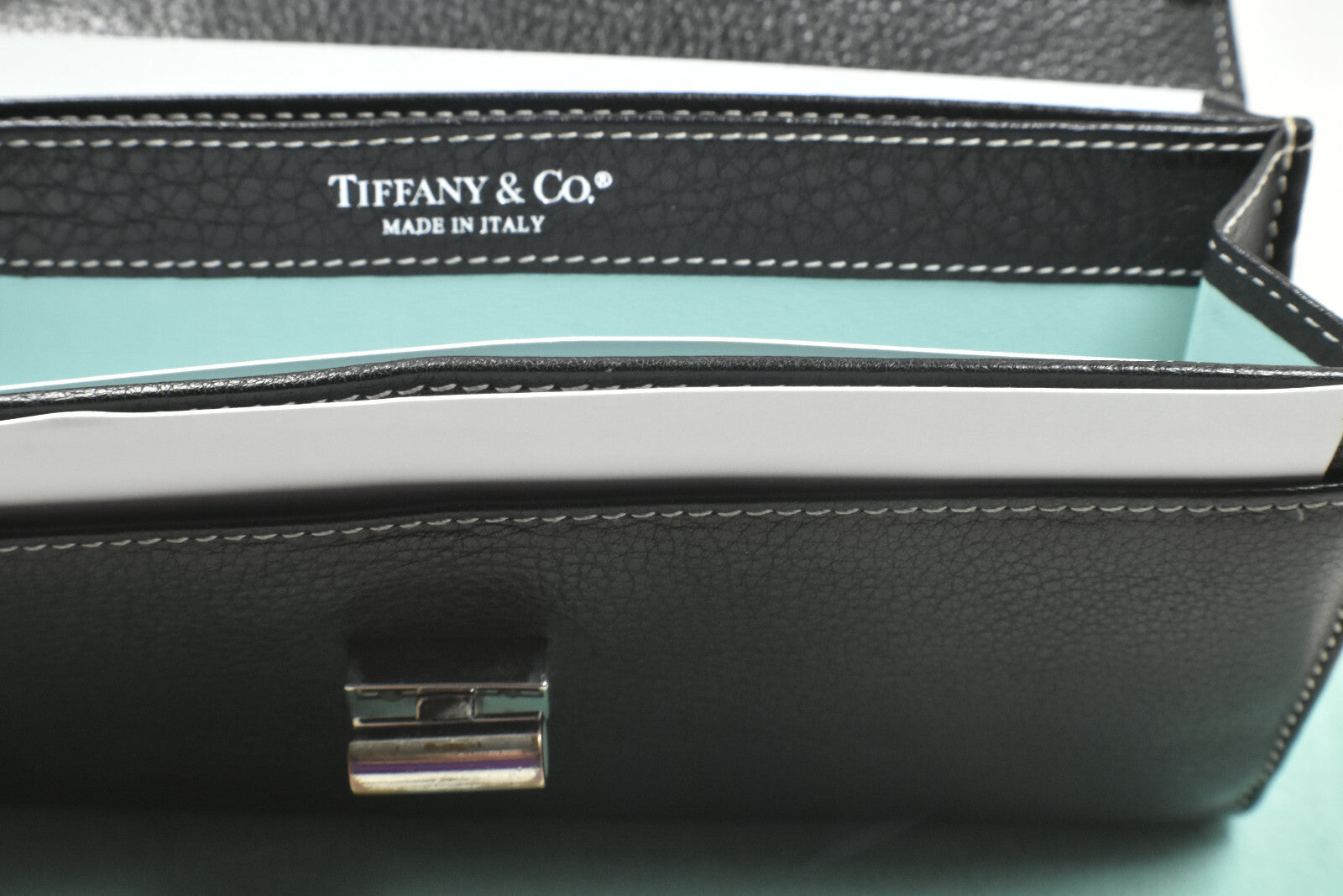 Tiffany & Co Wallet Continental Black & Blue Leather Manhattan Collection VGC