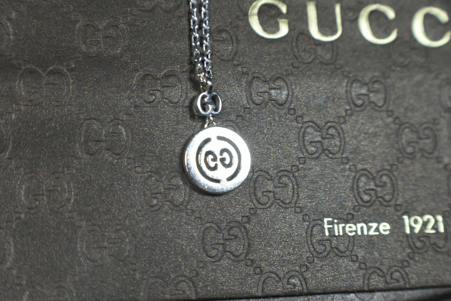 Gucci Double GG Love Britt 18K Gold Diamond Icon Logo Pendant Necklace Pouch Box