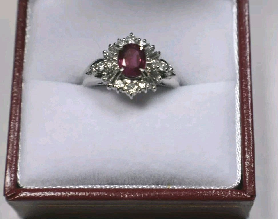 Stunning Ruby Ring 1.30ct G-H Diamond Engagement o Statement Ring 5.5 Size