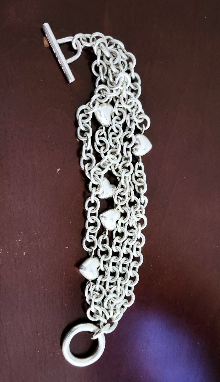 TIFFANY & Co Puffed Heart Multi-Strand Chain Toggle Clasp Bracelet Vintage RARE