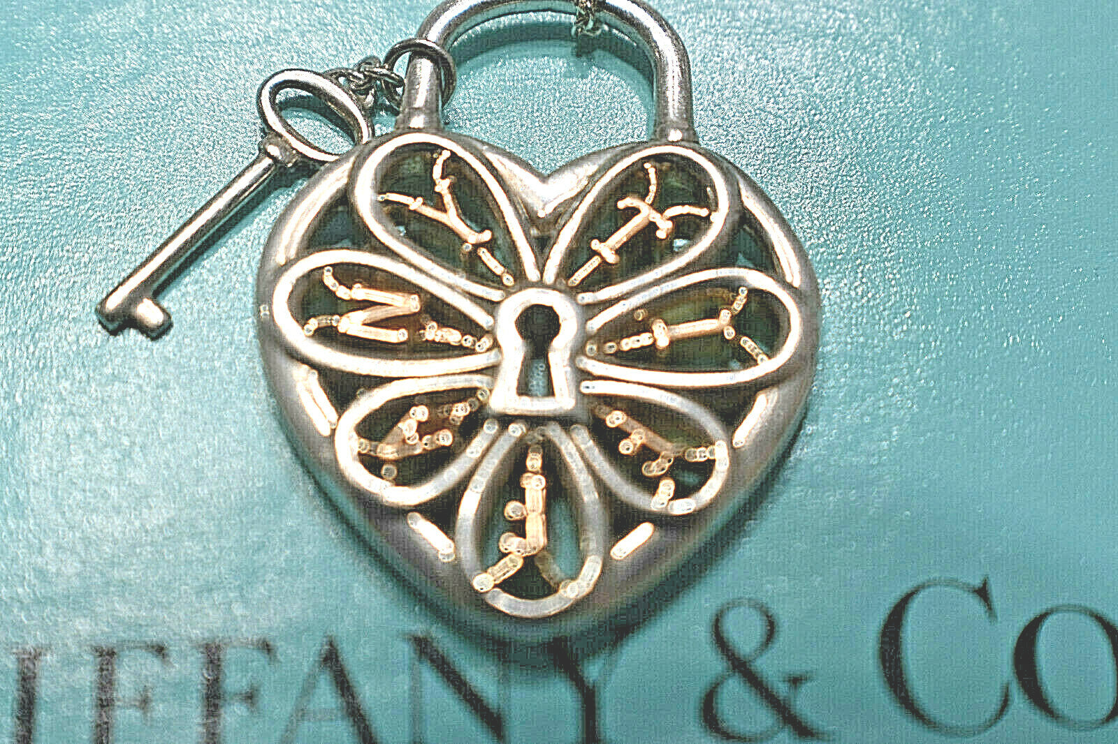 Tiffany & Co Large Padlock Lock Key Filigree Heart Bracelet Silver & Pouch