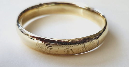 Heavy 13g  14K Gold Engraved Bangle Bracelet - Can be Monogrammed