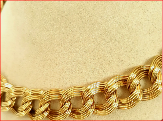 Monet Chunky Adjust. Double Ribbed Link Chain Necklace Gold Tone Vintage