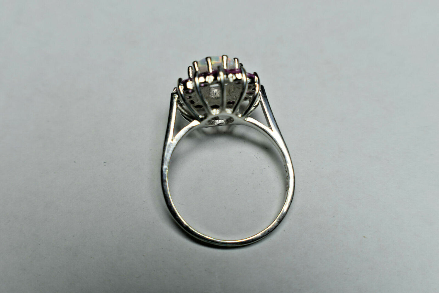 Large Opal & Pink Tourmaline Halo Cluster Cocktail Birthstone Ring Sizable 7.5