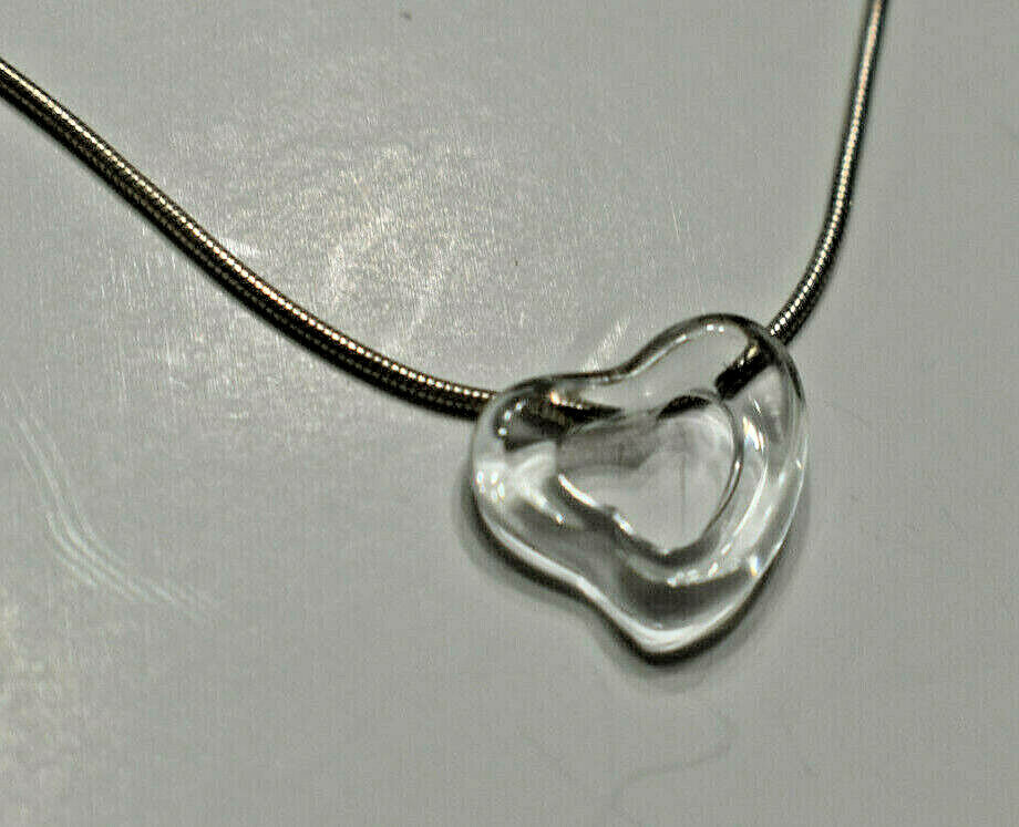 Tiffany & Co Rock Crystal Hand Carved Open Heart SS Peretti Pendant Necklace