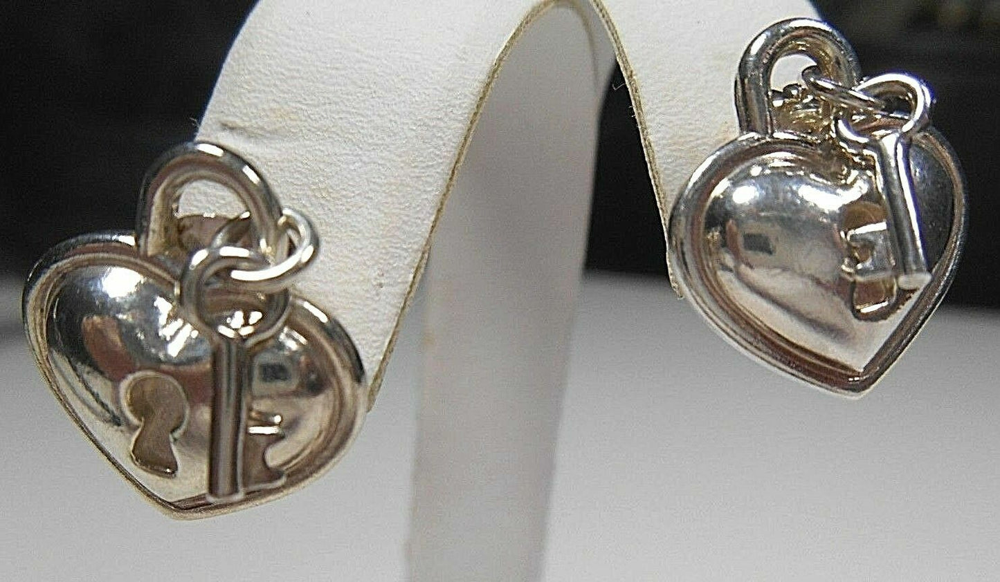 TIFFANY &Co Heart Padlock Lock & Key Earrings Sterling Silver Italy Rare