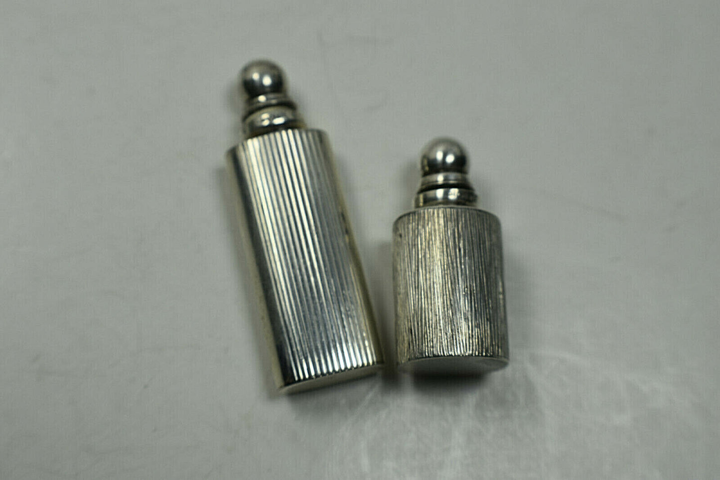 Tiffany & Co. 2 Grooved Mini Perfume Bottles Handbag Size Sterling Silver Rare