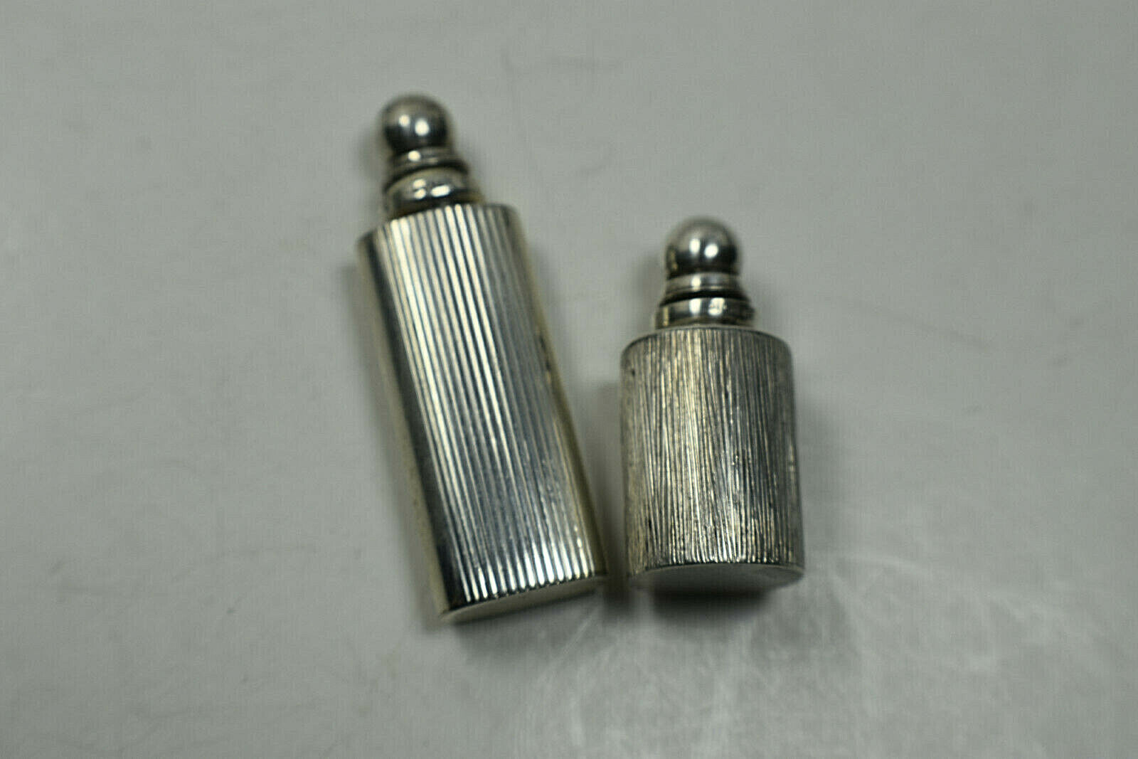 Tiffany & Co. 2 Grooved Mini Perfume Bottles Handbag Size Sterling Silver Rare