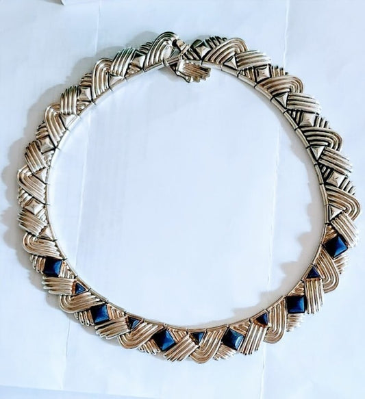 Tiffany &Co Lapis Lazuli Rare Vintage Necklace Gold & Sterling Silver 18"