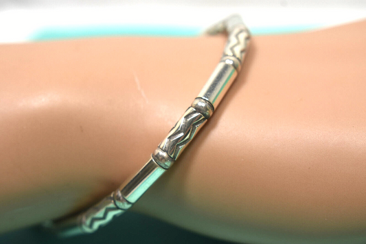 Tiffany & Co Zig Zag Aztec Bead Bracelet Sterling Silver 7.5"  Vintage Germany