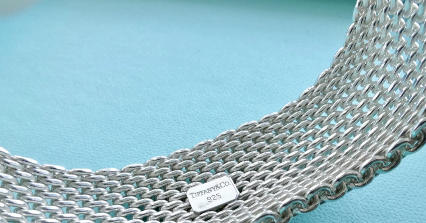 Tiffany & Co Somerset Mesh Bangle Bracelet Sterling Silver, Pouch