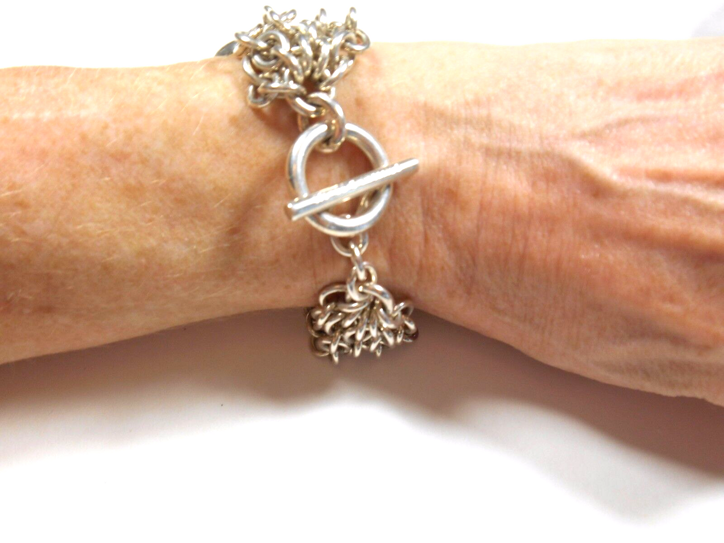TIFFANY & Co Puffed Heart Multi-Strand Chain Toggle Clasp Bracelet Vintage RARE