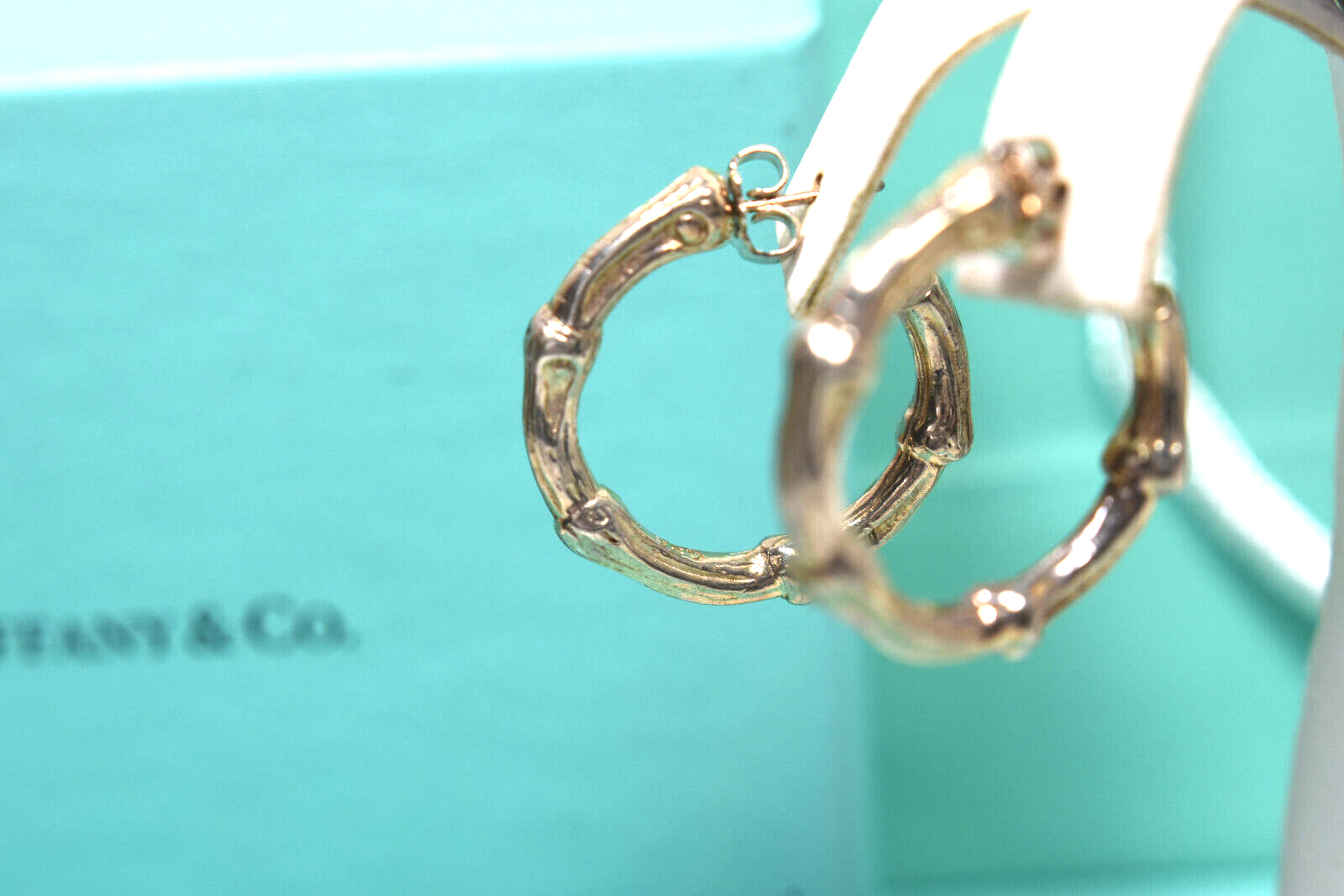 Tiffany & Co Vintage Bamboo 1" Hoop Earrings Sterling Silver 1996