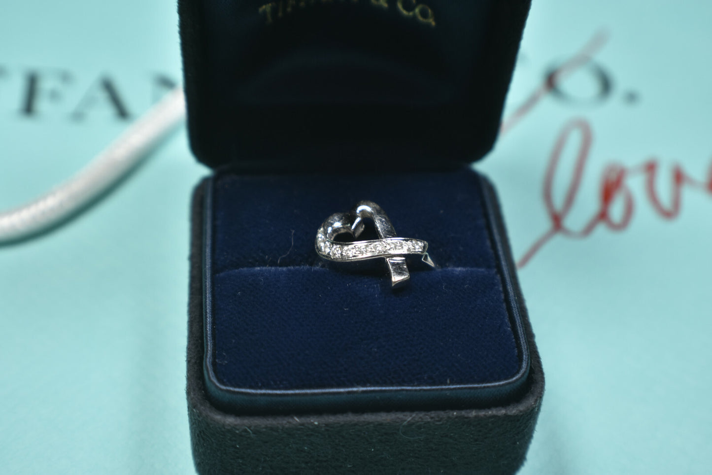 Tiffany &Co Picasso 18kt White Gold Solid Diamond Loving Heart Ring Sizable, Box