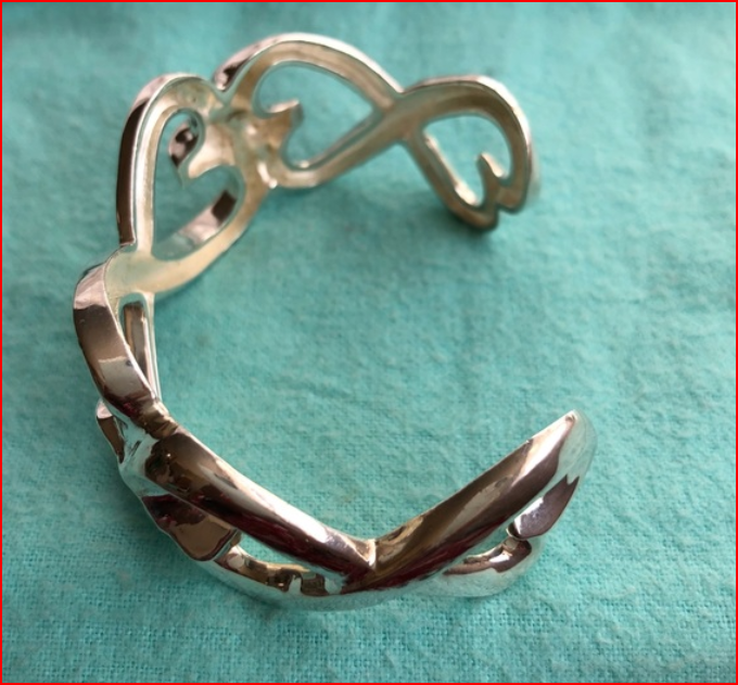 Tiffany & Co Double Loving Heart Wide Cuff Bangle Bracelet w/ Pouch, Box