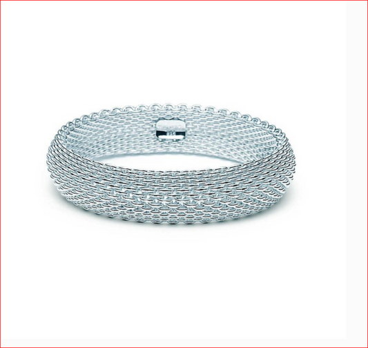 Tiffany & Co Somerset Mesh Bangle Bracelet Sterling Silver, Pouch