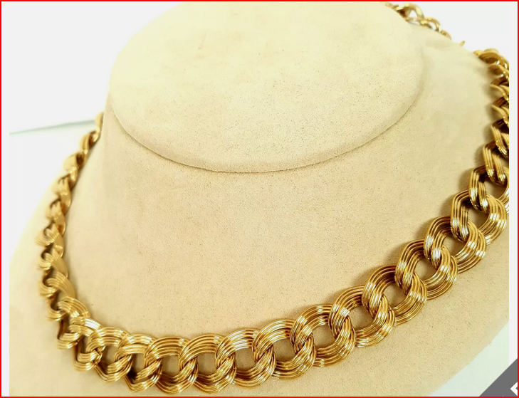 Monet Chunky Adjust. Double Ribbed Link Chain Necklace Gold Tone Vintage
