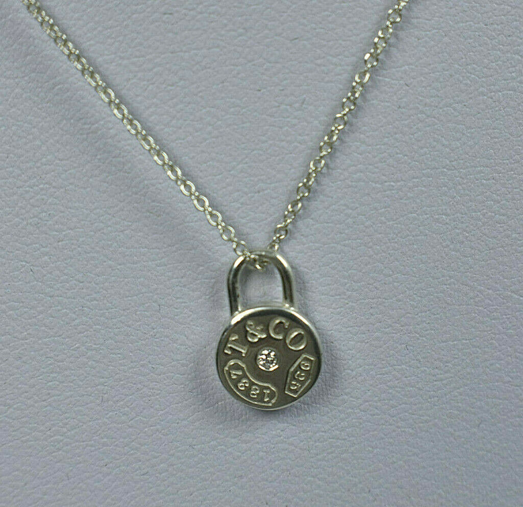 Tiffany & Co. 1837 Diamond Round Padlock Necklace Charm Pendant Sterling ($875) 