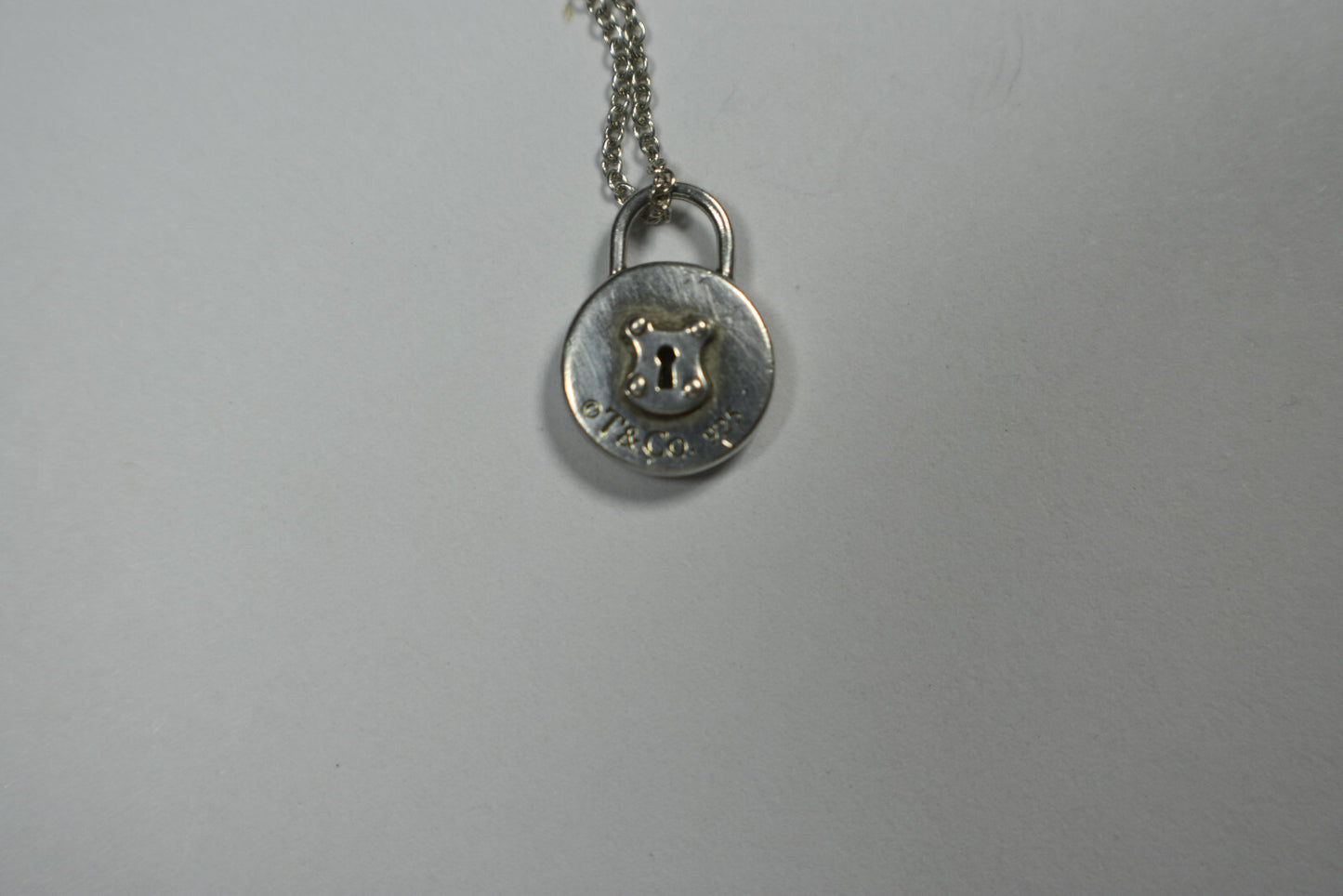 Vintage Tiffany &Co Round Silver Emblem Padlock Lock & Chain Necklace 16"