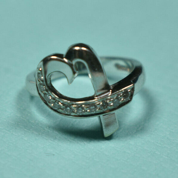 Tiffany &Co Picasso 18kt White Gold Solid Diamond Loving Heart Ring Sizable, Box
