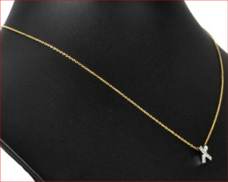 VintageTiffany & Co Platinum Diamond Signature X 18K Gold Necklace, Suede Box