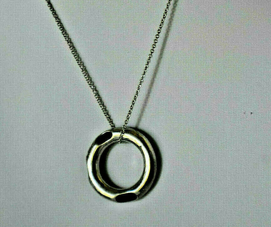 Tiffany & Co Gehry Ebony Wood Inlay Round Sterling Silver Pendant Necklace Italy