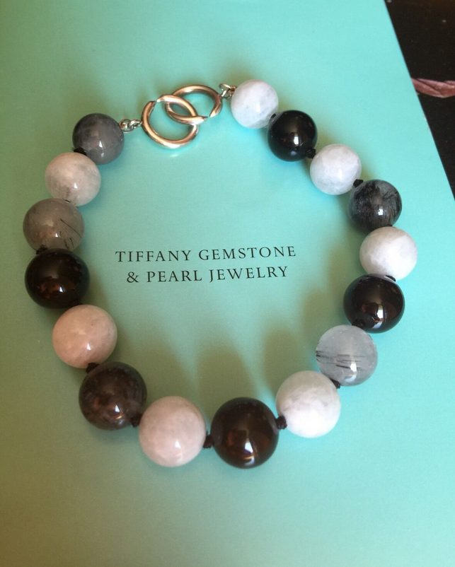 Tiffany & Co Paloma Picasso Rare Moonstone Quartz Onyx Bead Bracelet & Pouch