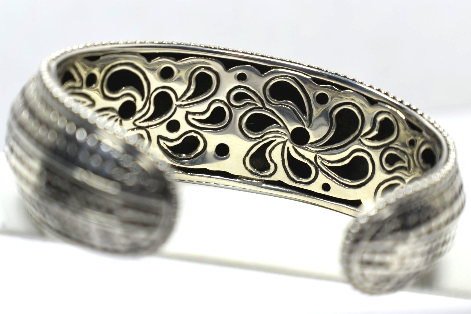 John Hardy Kick Cuff Bangle Dot Bracelet, Wide, Hinged Sterling Silver & Box
