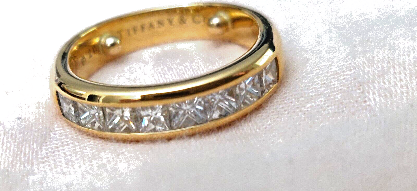 Tiffany & Co 1.20ct Princess Cut Diamond  18K Gold Eternity Band Ring Sizable 6