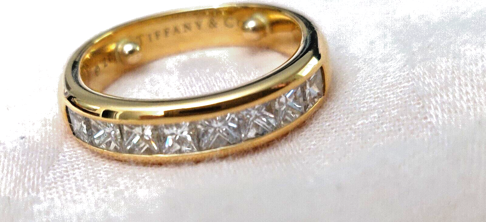 Tiffany & Co 1.20ct Princess Cut Diamond  18K Gold Eternity Band Ring Sizable 6