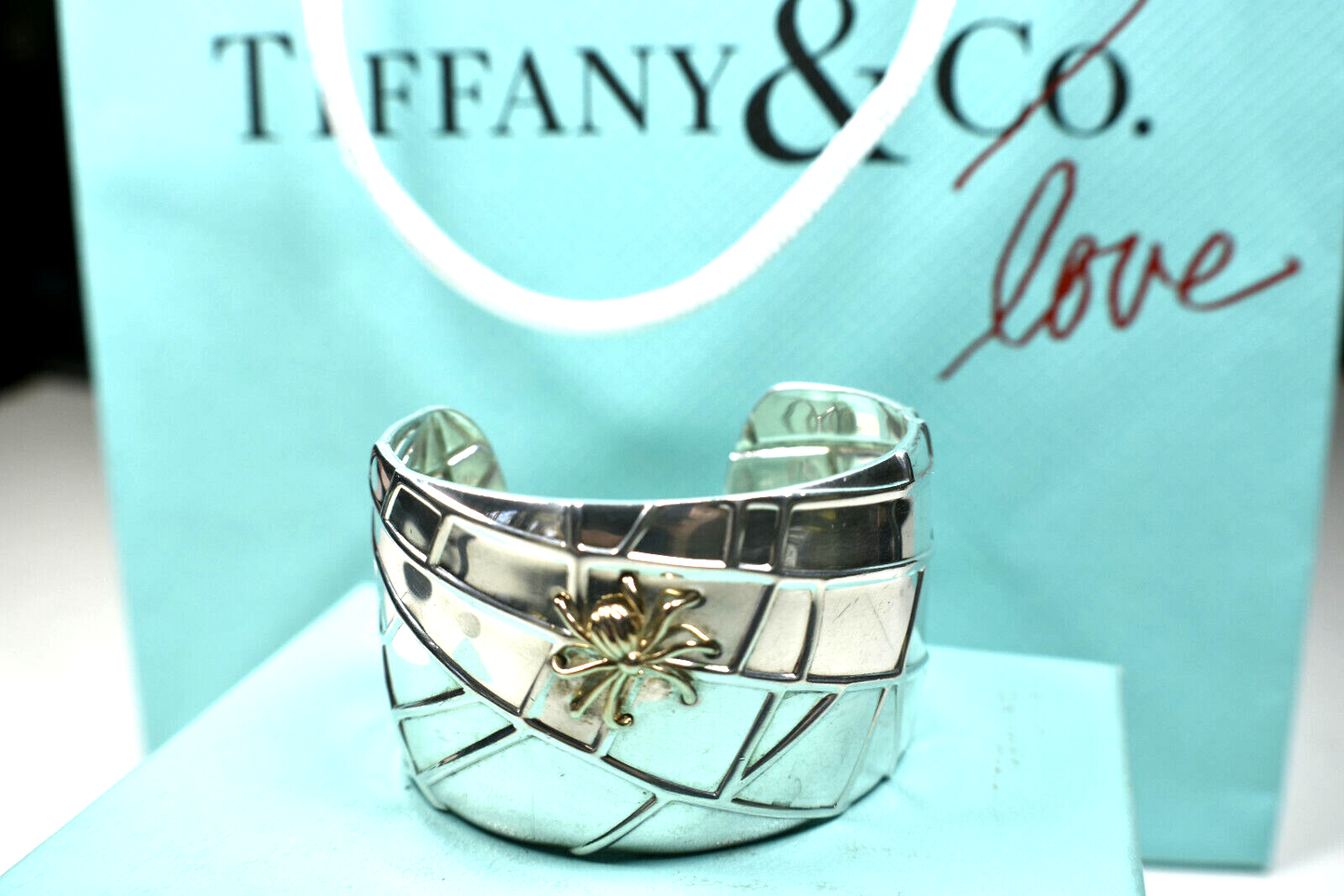 Tiffany & Co Picasso Grafitti X Cuff Bangle Bracelet Silver Pouch & Box