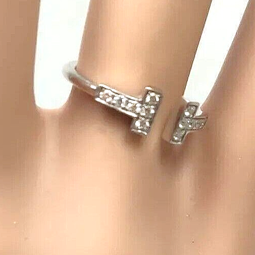 New Tiffany & Co Pave' Diamond T Wire  Ring  18K White Gold Size 5, Pouch & Box