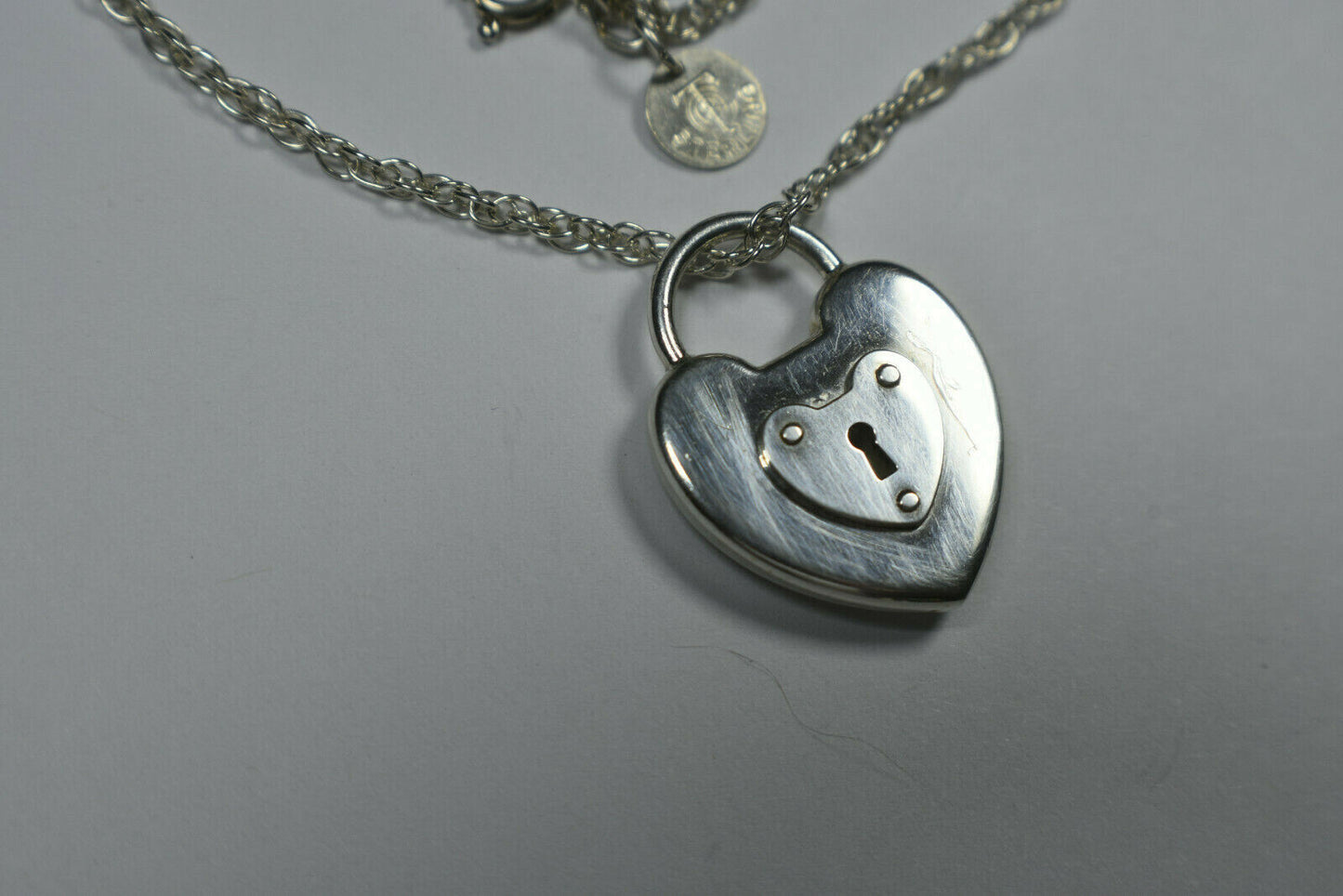 Tiffany & Co 1" Silver Heart Emblem Padlock Lock Heavy Chain Necklace 18"