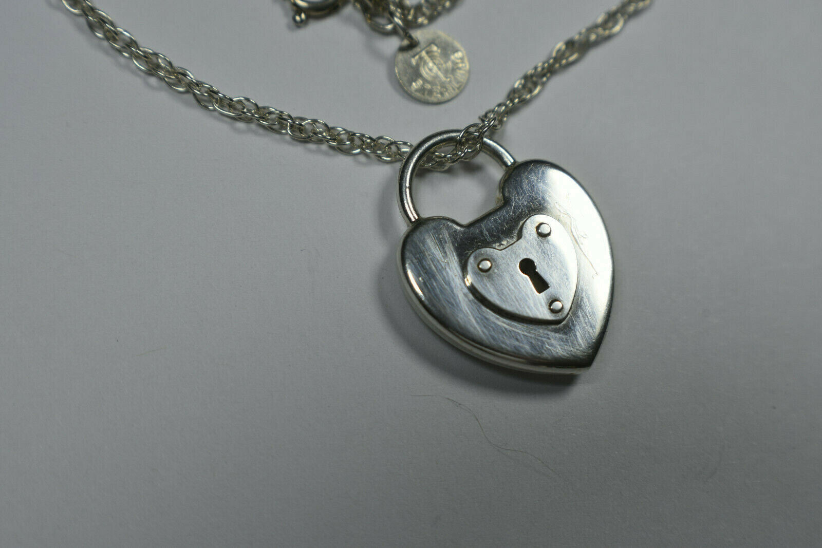 Tiffany & Co 1" Silver Heart Emblem Padlock Lock Heavy Chain Necklace 18"