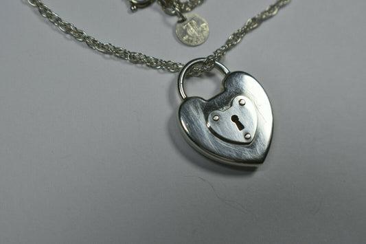 Tiffany & Co 1" Silver Heart Emblem Padlock Lock Heavy Chain Necklace 18"