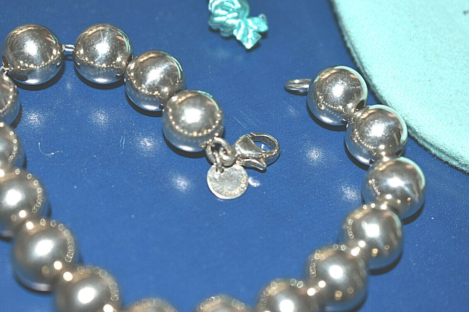 Tiffany & Co 7.5" HardWear 10mm Ball Bead Sterling Silver Bracelet & Pouch