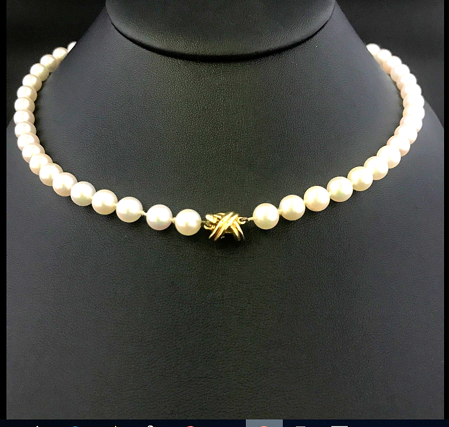 Tiffany & Co 18K Gold Akoya Pearl Signature X 18" Strand Necklace w/ Suede Case